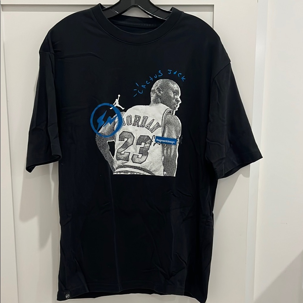 Jordan x Fragment x Travis Scott Black Graphic T-Shirt in good condn. Men’s Med